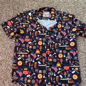 RSVLTS Parks and Recreation “Rob Swanson”Button Down Shirt - Navy and Multicolor